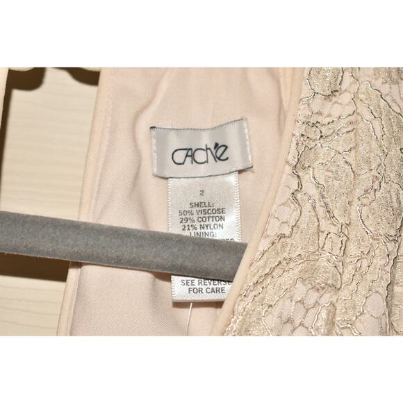 CACHE NEW $188 White Champagne Lace Sleeveless Halter Dress Size 2 - Picture 4 of 4